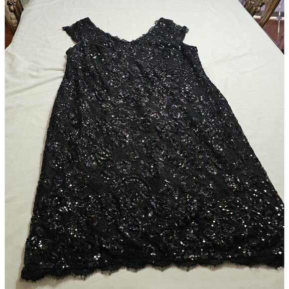 Betsy & Adam Black Sequin Lace Sleeveless Elegant V-Neck Evening Dress Size 18W - Picture 4 of 9
